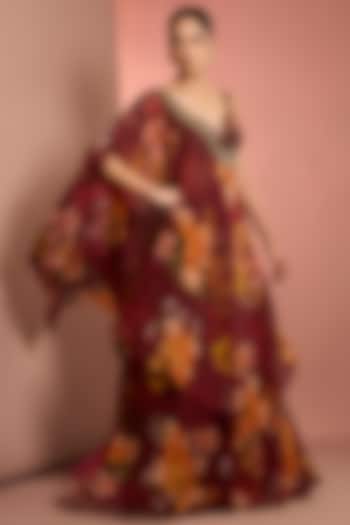 Red Viscose Organza Floral Printed Wedding Sharara Set by Neha Khullar at Pernia's Pop Up Shop