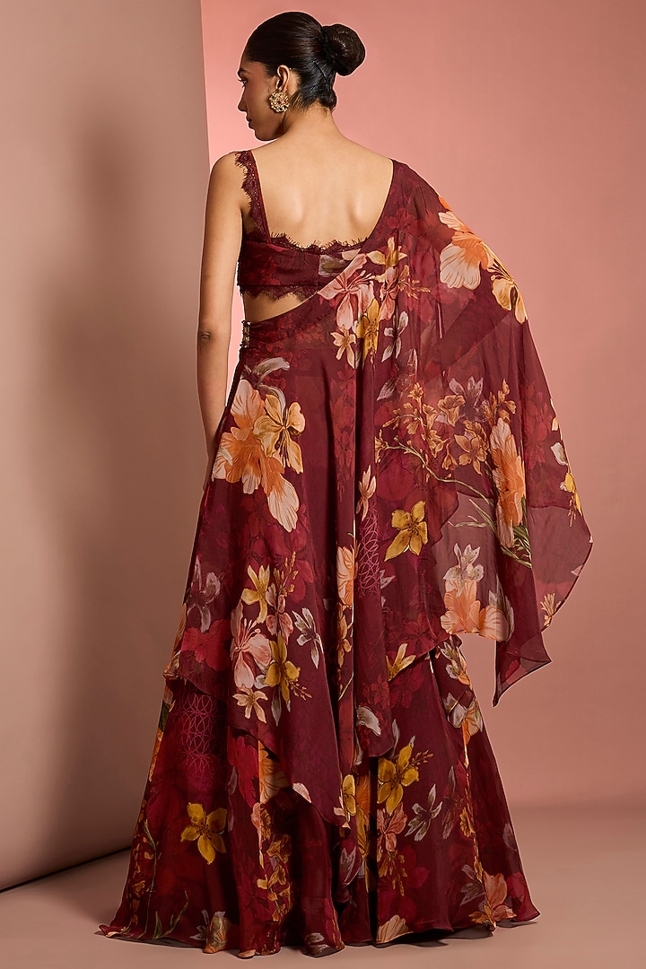 Red Viscose Organza Floral Printed Wedding Sharara Set by Neha Khullar at Pernia's Pop Up Shop