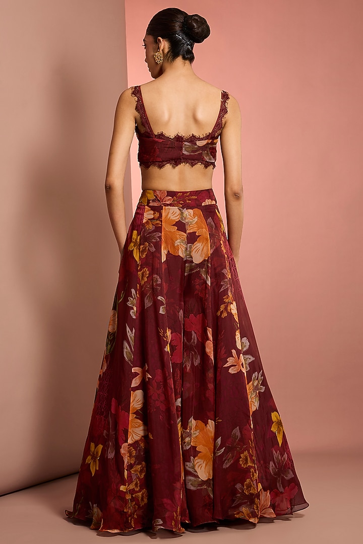 Red Viscose Organza Floral Printed Wedding Sharara Set by Neha Khullar at Pernia's Pop Up Shop