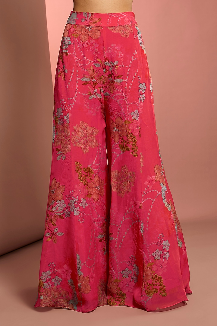 Pink Viscose Organza Floral Printed Wedding Sharara Set by Neha Khullar at Pernia's Pop Up Shop