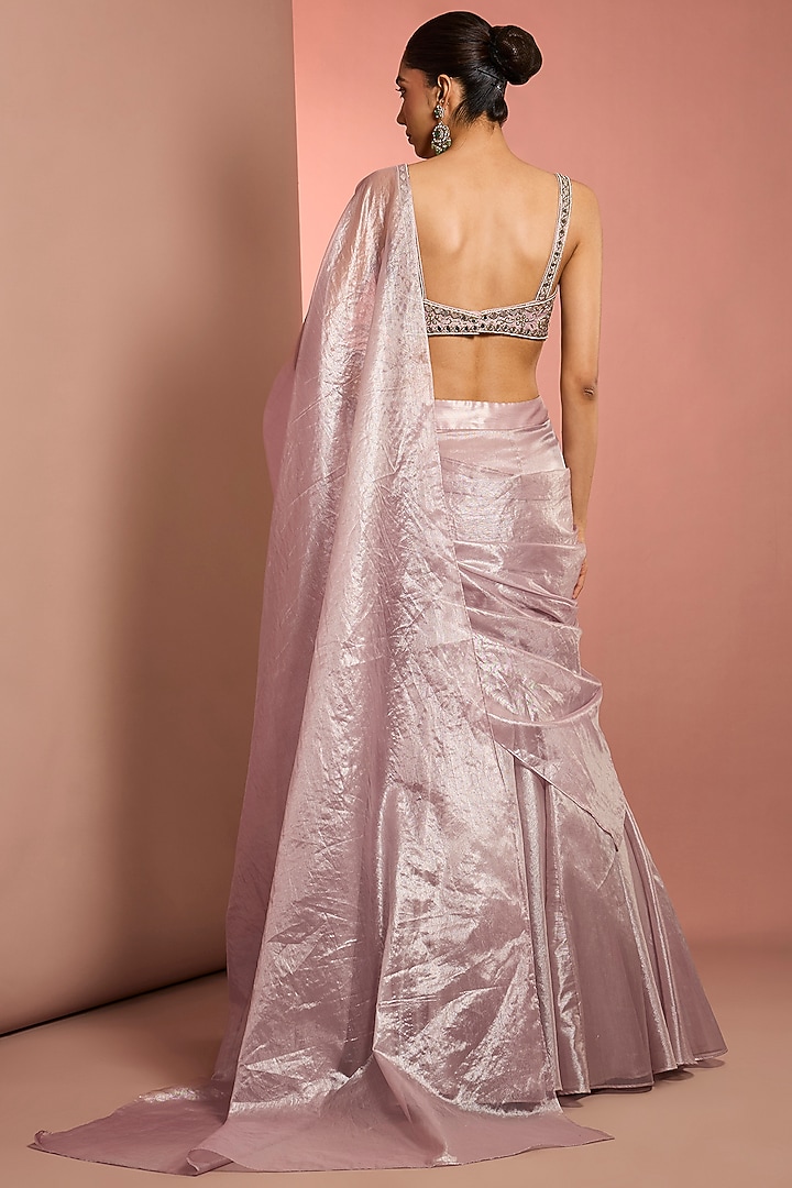 Lilac Tissue Pre-Stitched Wedding Saree Set by Neha Khullar at Pernia's Pop Up Shop