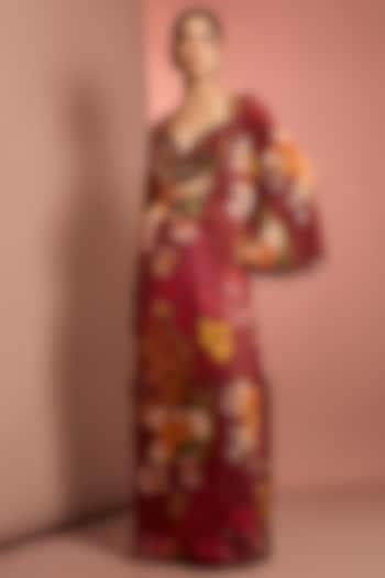 Red Silk Floral Printed & Mirror Embroidered Kaftan by Neha Khullar at Pernia's Pop Up Shop