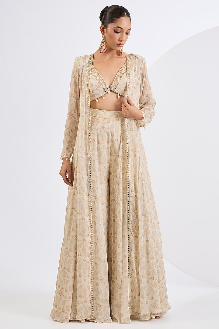 Ivory Viscose Chinon Chiffon Mosaic Printed Wedding Sharara Set by Neha khullar at Pernia's Pop Up Shop