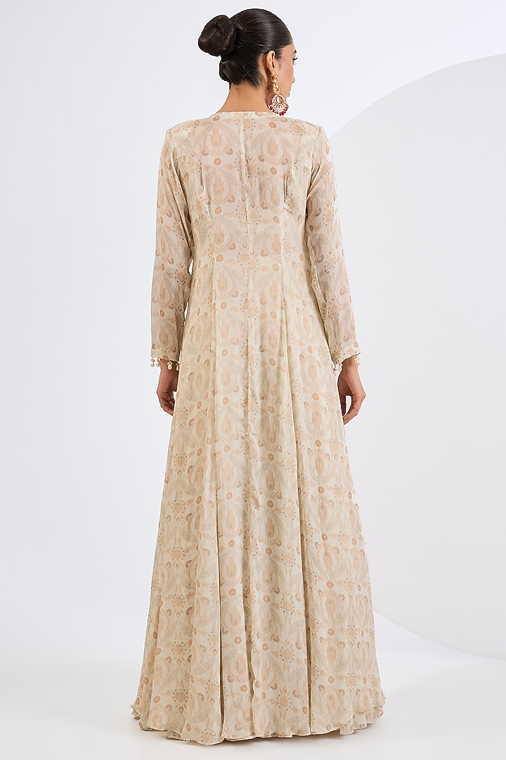 Ivory Viscose Chinon Chiffon Mosaic Printed Wedding Sharara Set by Neha khullar at Pernia's Pop Up Shop