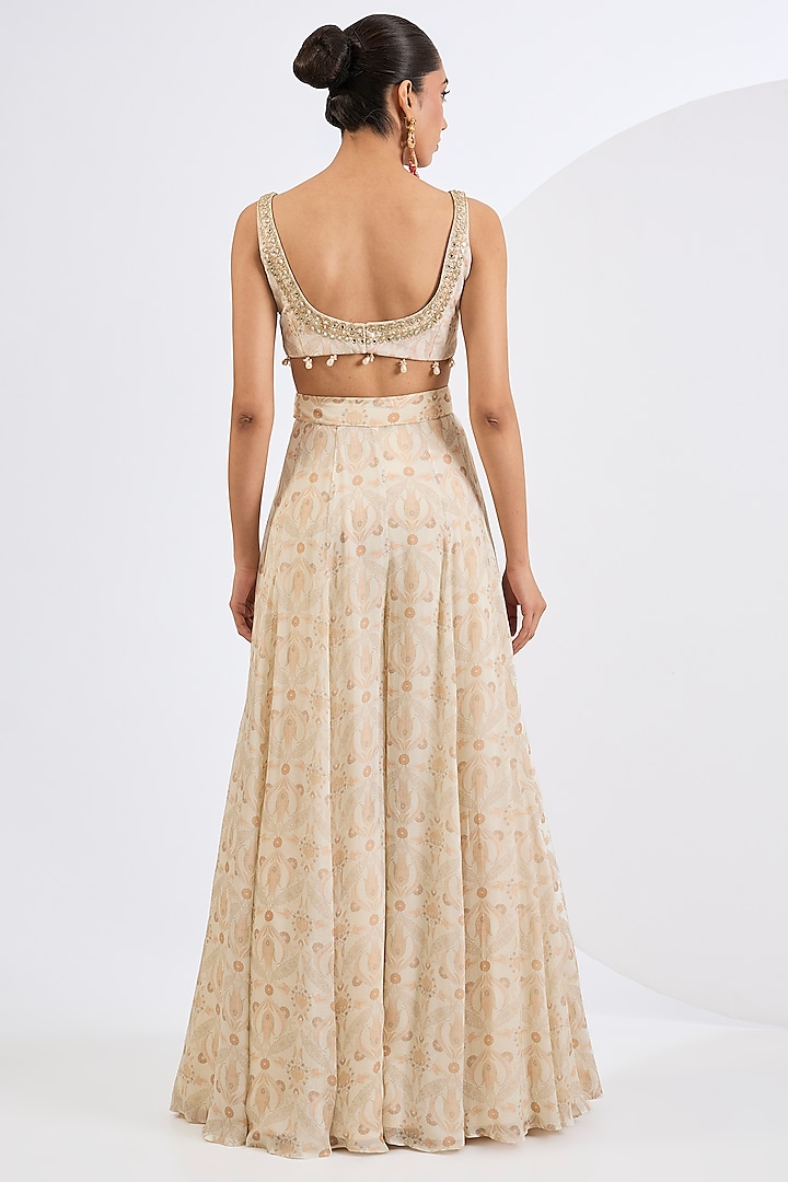 Ivory Viscose Chinon Chiffon Mosaic Printed Wedding Sharara Set by Neha khullar at Pernia's Pop Up Shop