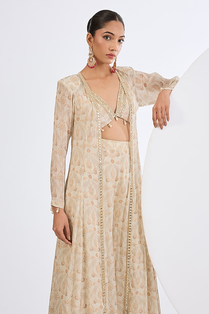 Ivory Viscose Chinon Chiffon Mosaic Printed Wedding Sharara Set by Neha khullar at Pernia's Pop Up Shop