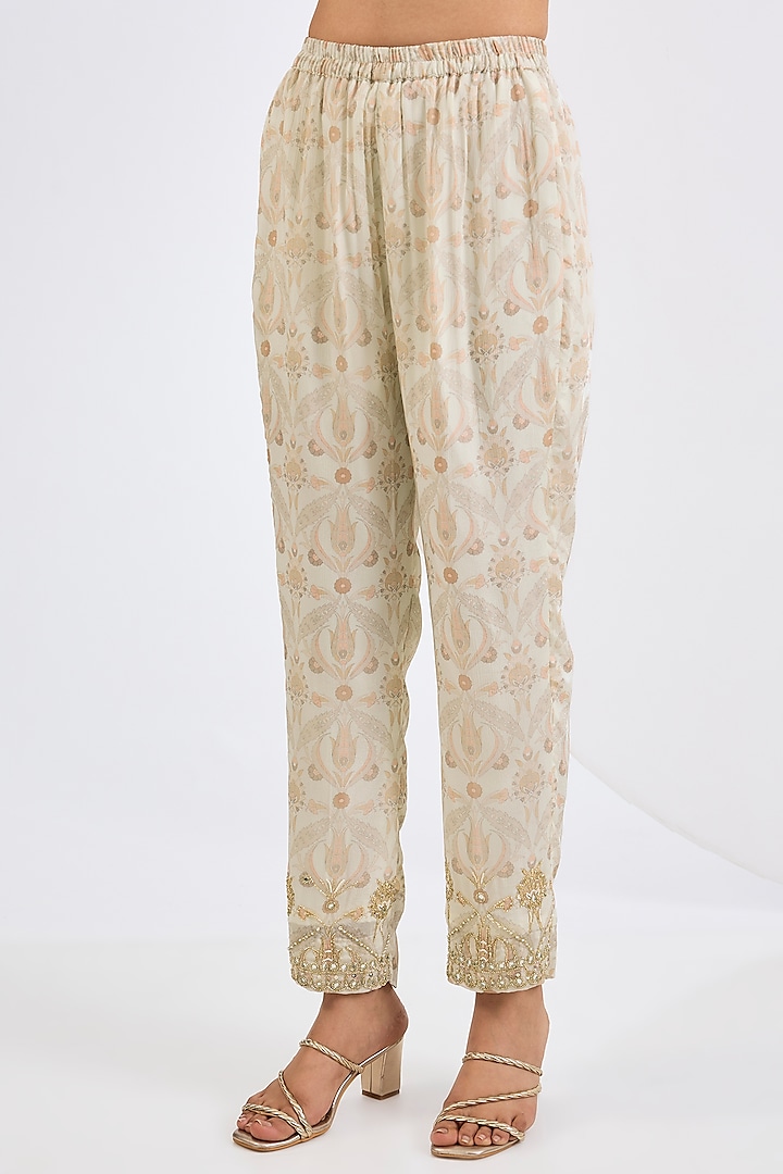 Ivory Viscose Chinon Chiffon Mosaic Printed Wedding Anarkali Set by Neha khullar at Pernia's Pop Up Shop
