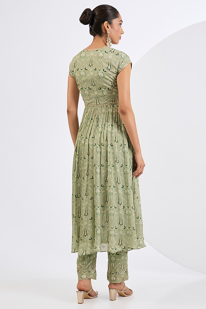 Green Viscose Chinon Mosaic Printed Wedding Anarkali Set by Neha khullar at Pernia's Pop Up Shop