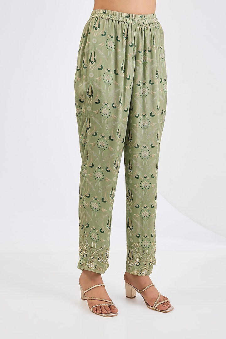 Green Viscose Chinon Mosaic Printed Wedding Anarkali Set by Neha khullar at Pernia's Pop Up Shop