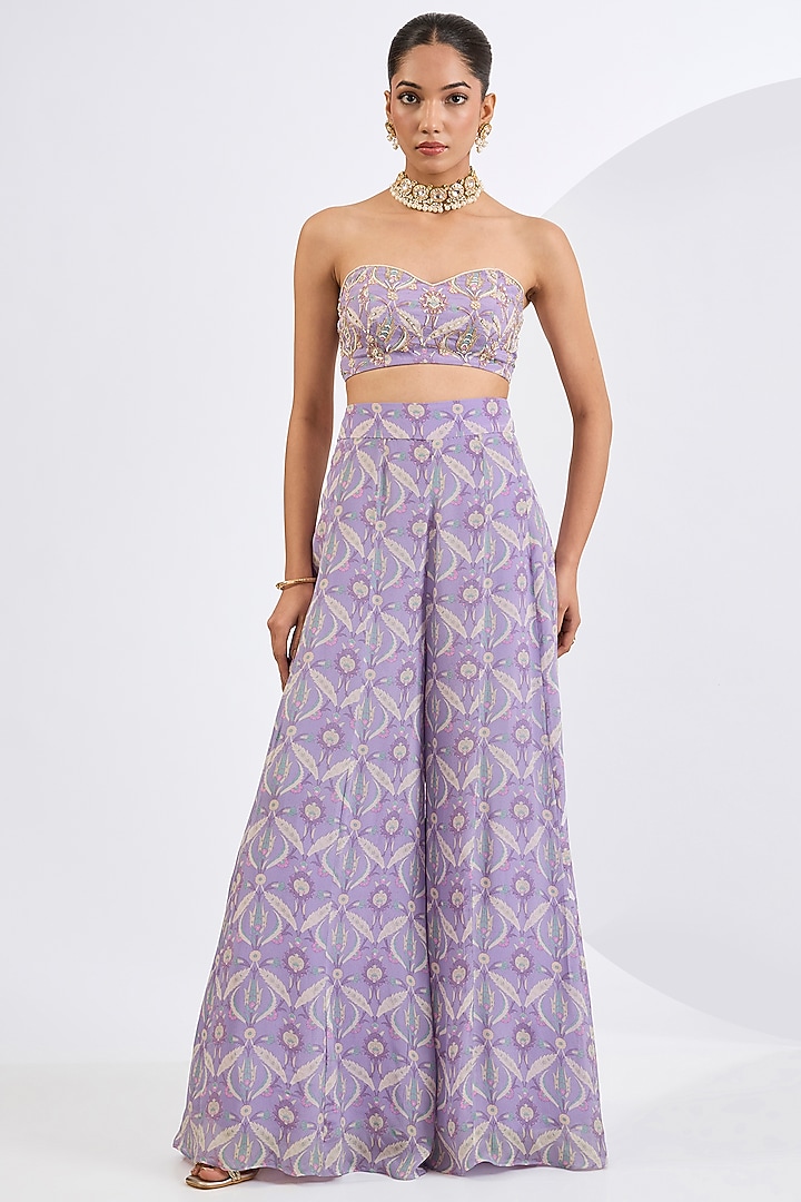 Lilac Viscose Chinon Chiffon Mosaic Printed Party Wear Sharara Set by Neha khullar at Pernia's Pop Up Shop