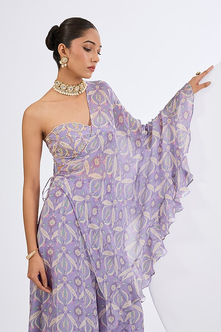 Lilac Viscose Chinon Chiffon Mosaic Printed Party Wear Sharara Set by Neha khullar at Pernia's Pop Up Shop
