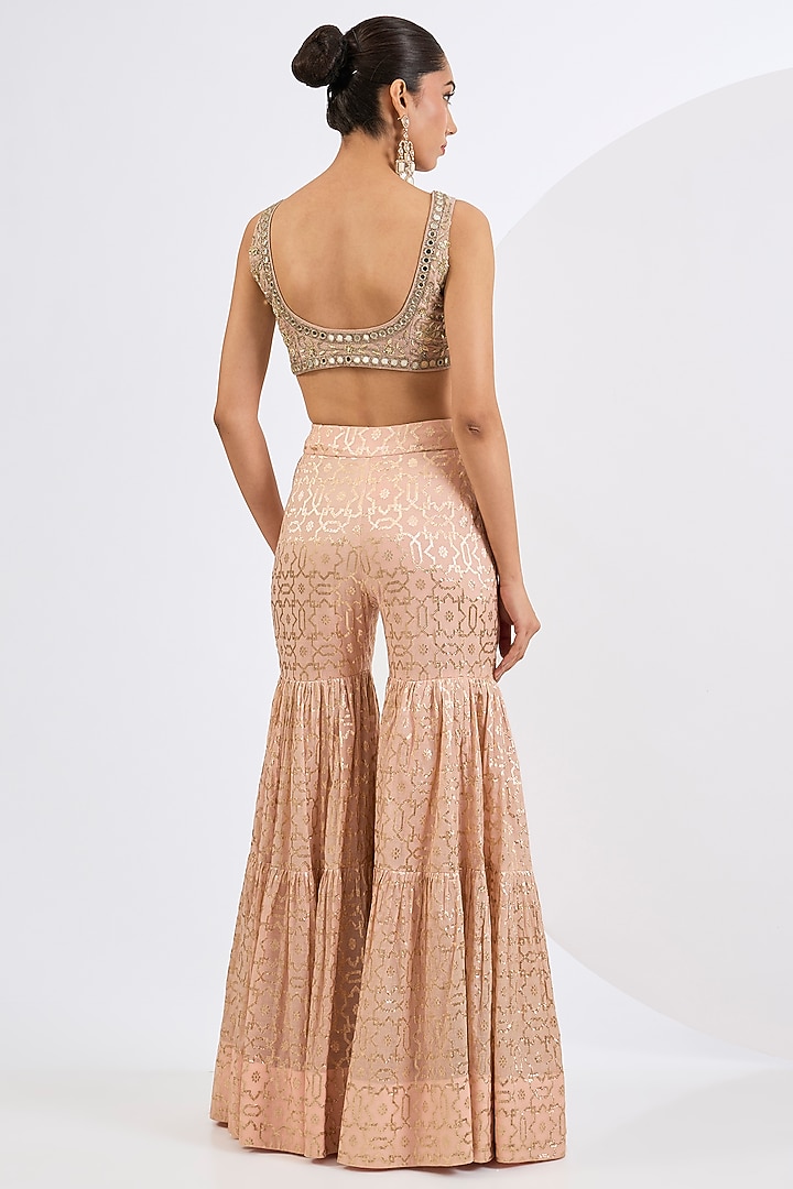 Blush Pink Banarasi Chanderi Mosaic Printed Gharara Set by Neha khullar at Pernia's Pop Up Shop