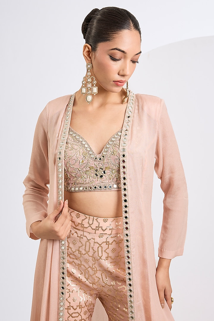 Blush Pink Banarasi Chanderi Mosaic Printed Gharara Set by Neha khullar at Pernia's Pop Up Shop