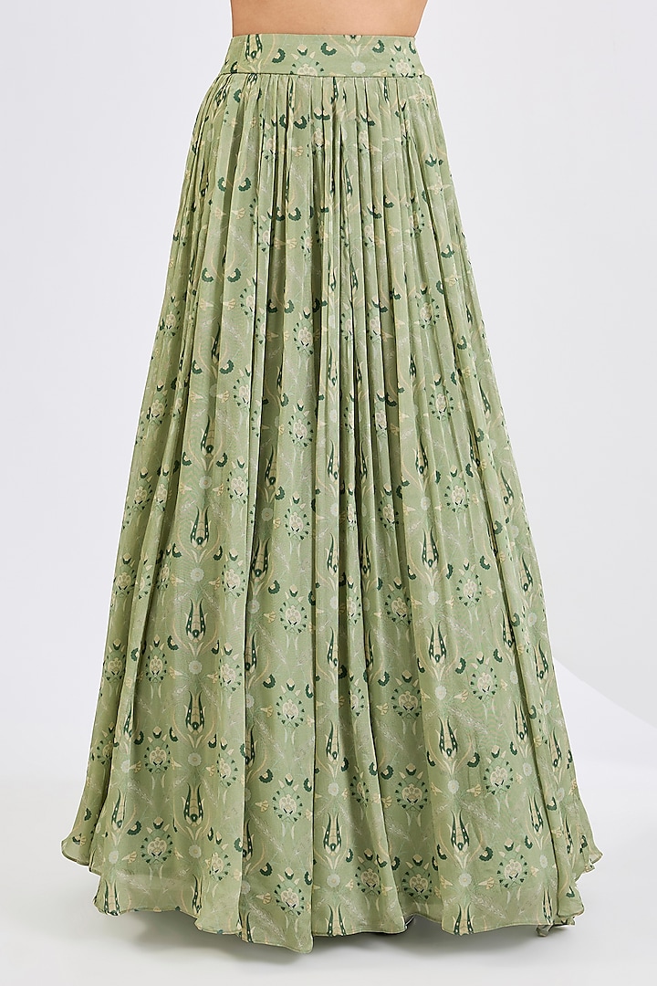 Green Viscose Chinon Mosaic Printed Wedding Lehenga Set by Neha khullar at Pernia's Pop Up Shop