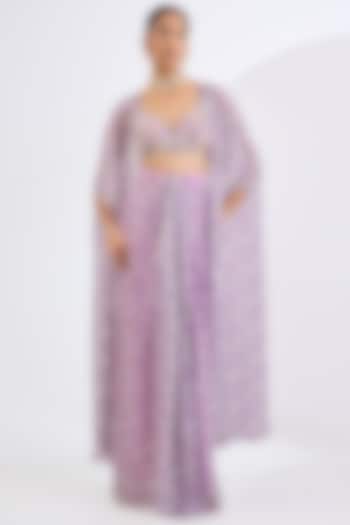 Lilac Viscose Chinon Mosaic Printed Draped Skirt Set by Neha khullar at Pernia's Pop Up Shop