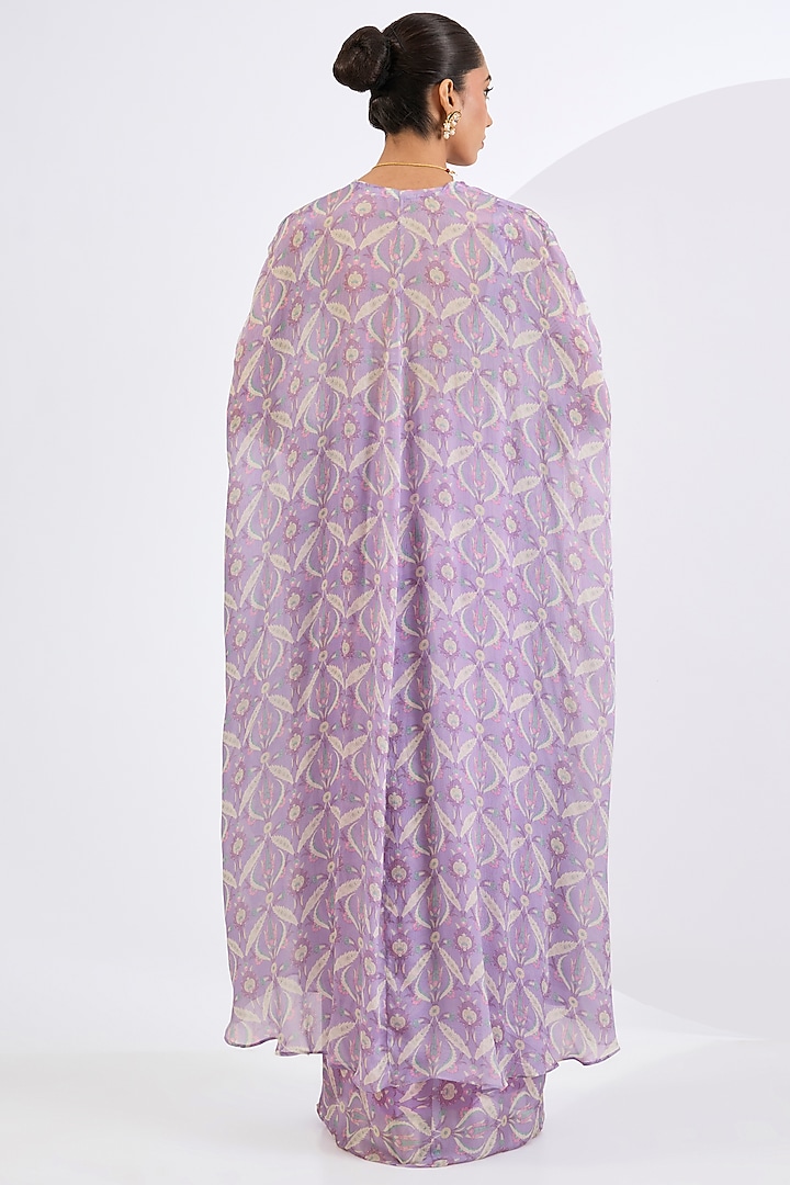 Lilac Viscose Chinon Mosaic Printed Draped Skirt Set by Neha khullar at Pernia's Pop Up Shop
