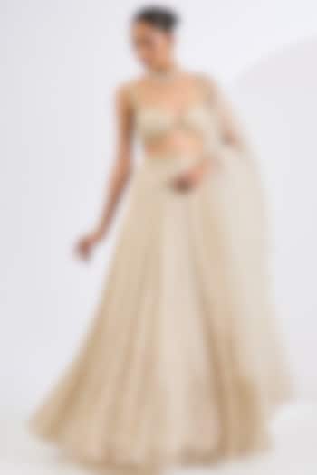 Ivory Chinon Chiffon Mosaic Printed Wedding Lehenga Set by Neha khullar at Pernia's Pop Up Shop