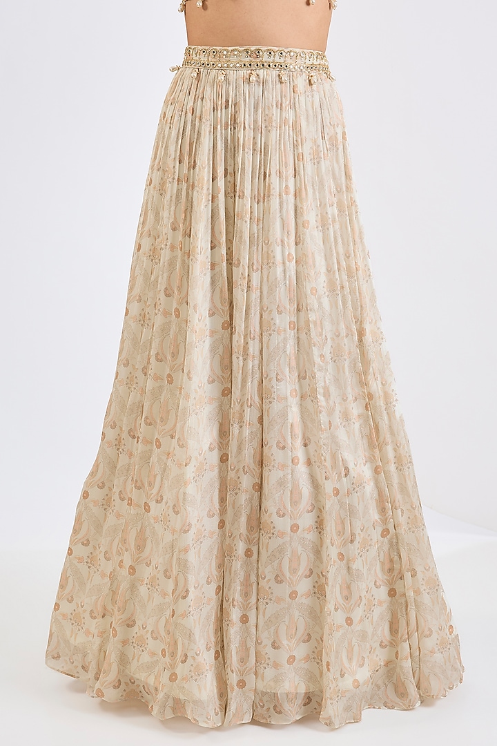 Ivory Chinon Chiffon Mosaic Printed Wedding Lehenga Set by Neha khullar at Pernia's Pop Up Shop