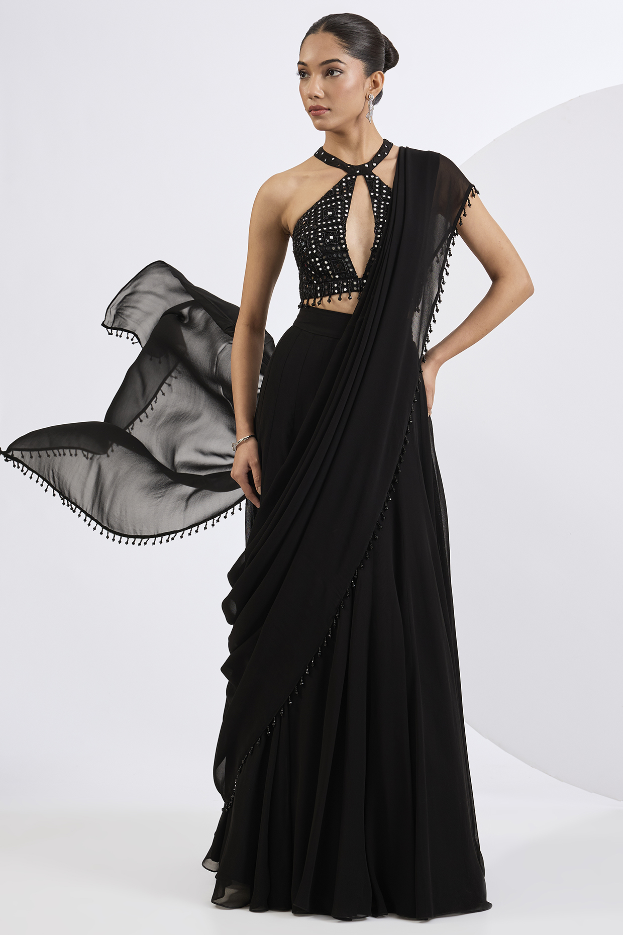 Black Viscose Georgette Wedding Lehenga Set by Neha Khullar at Pernia's Pop Up Shop