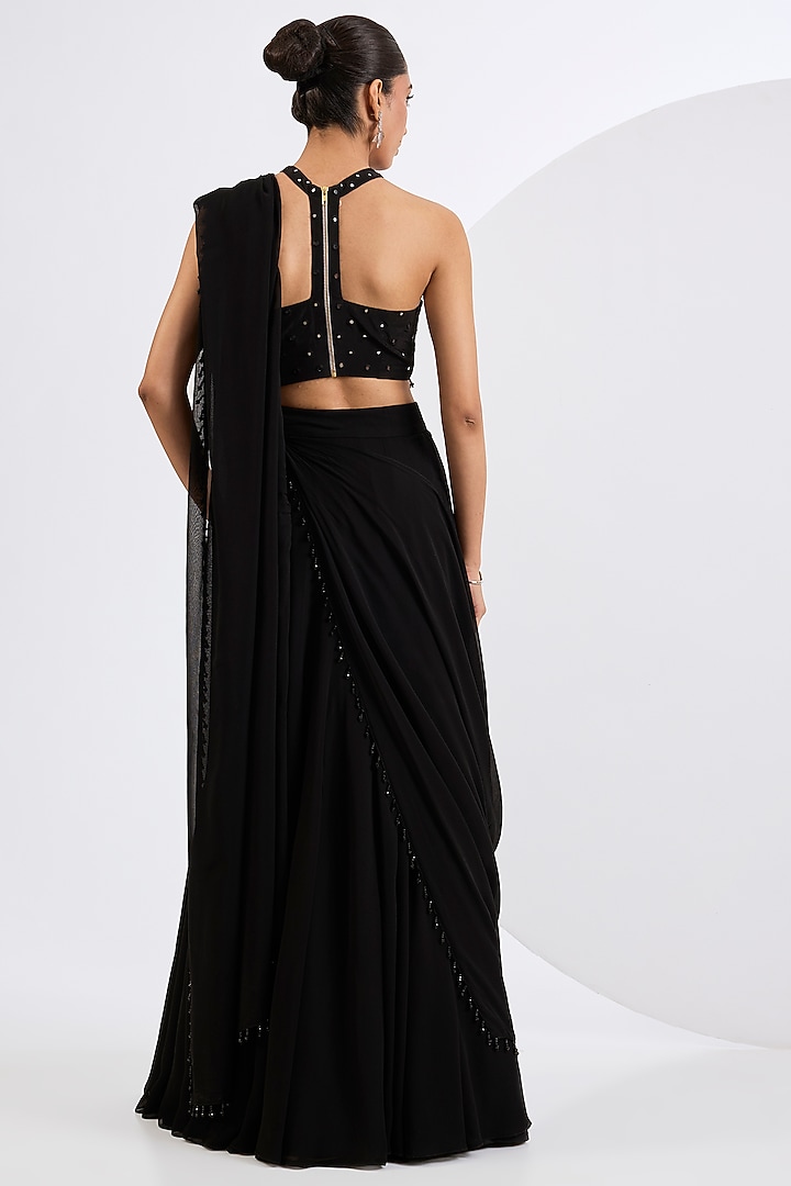 Black Viscose Georgette Wedding Lehenga Set by Neha Khullar at Pernia's Pop Up Shop
