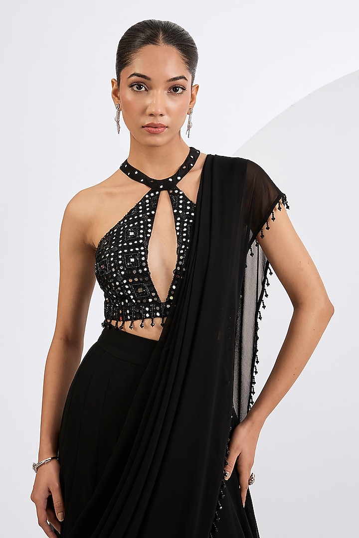 Black Viscose Georgette Wedding Lehenga Set by Neha Khullar at Pernia's Pop Up Shop