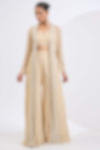 Antique White Viscose Georgette Embellished Cape Set by Neha Khullar at Pernia's Pop Up Shop