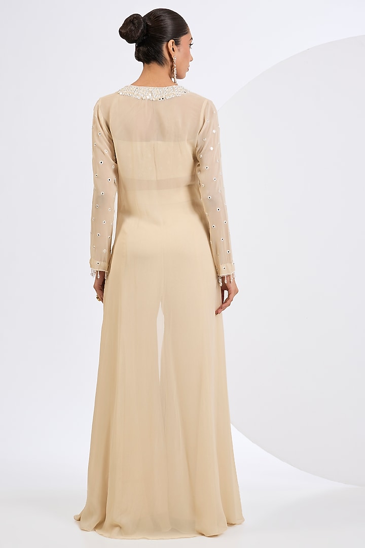 Antique White Viscose Georgette Embellished Cape Set by Neha Khullar at Pernia's Pop Up Shop