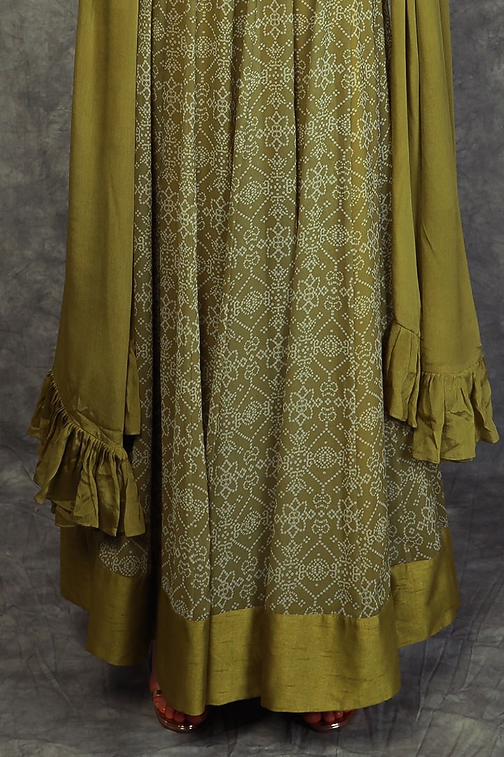Olive Green Georgette Printed Wedding Lehenga Set by Neha khullar at Pernia's Pop Up Shop