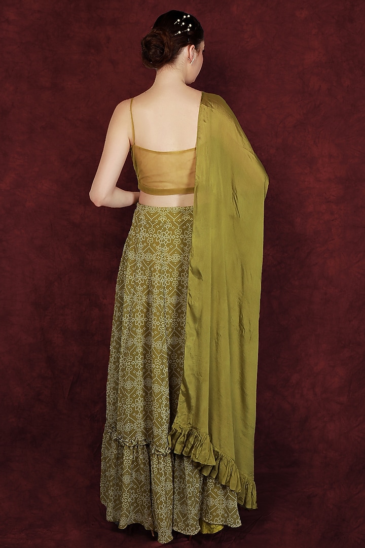 Olive Green Printed Wedding Lehenga Set by Neha khullar at Pernia's Pop Up Shop