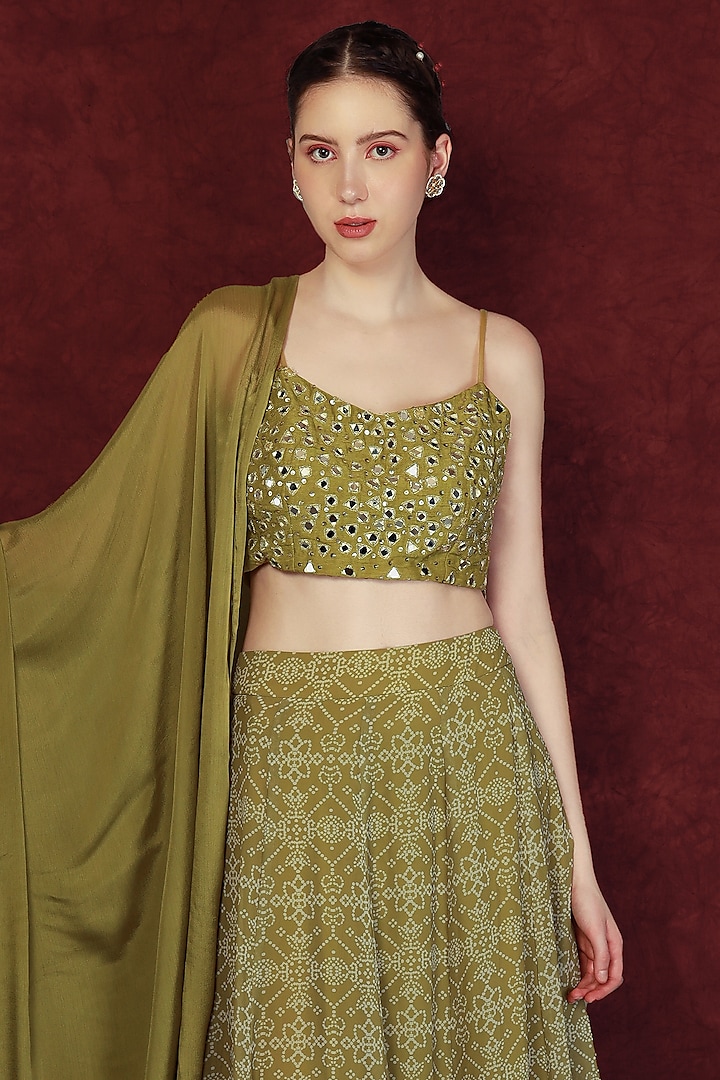 Olive Green Printed Wedding Lehenga Set by Neha khullar at Pernia's Pop Up Shop