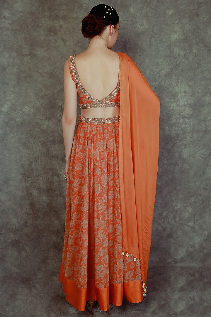 Tangerine Printed Wedding Lehenga Set by Neha khullar at Pernia's Pop Up Shop