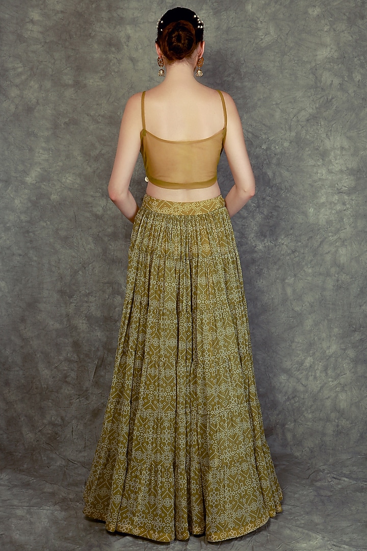 Olive Green Printed Wedding Lehenga Set by Neha khullar at Pernia's Pop Up Shop