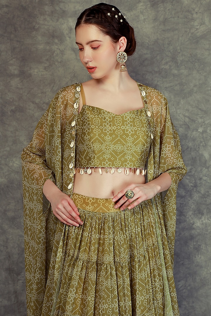 Olive Green Printed Wedding Lehenga Set by Neha khullar at Pernia's Pop Up Shop