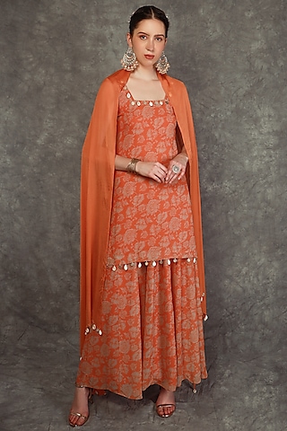 Tangerine Georgette Printed Sharara Set  by Neha khullar