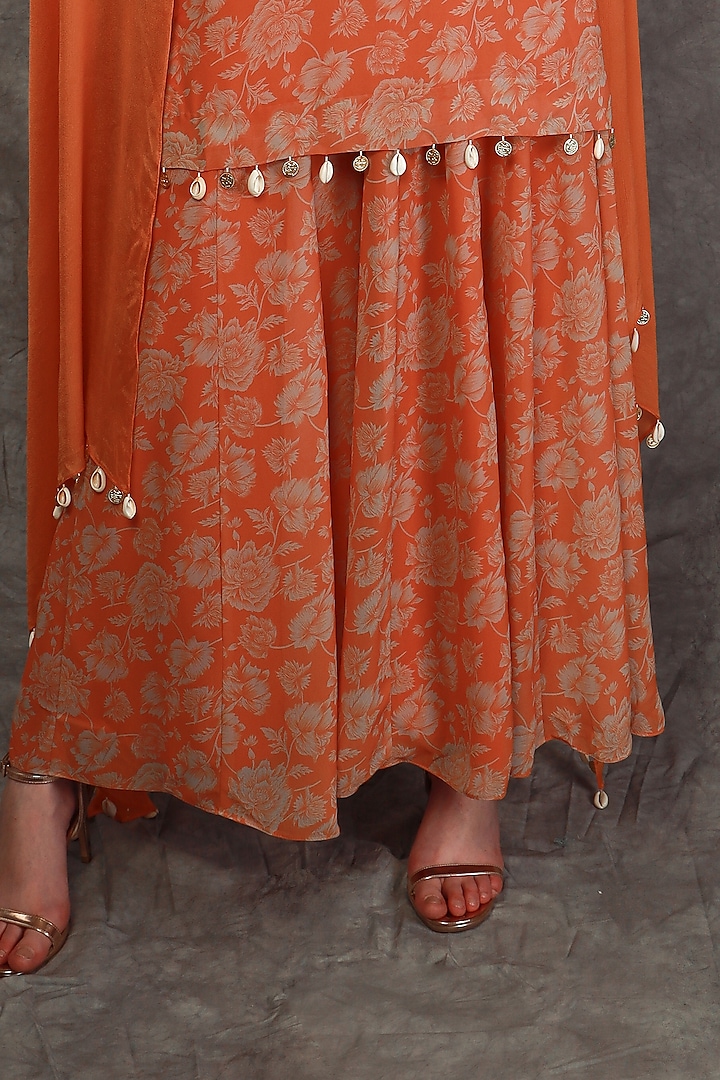 Tangerine Georgette Printed Party Wear Sharara Set by Neha khullar at Pernia's Pop Up Shop