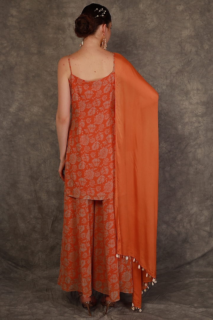 Tangerine Georgette & Chinon Printed Party Wear Sharara Set by Neha khullar at Pernia's Pop Up Shop