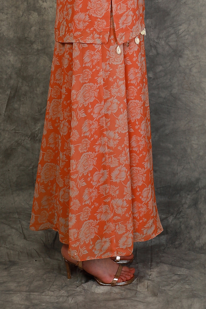 Tangerine Georgette & Chinon Printed Party Wear Sharara Set by Neha khullar at Pernia's Pop Up Shop