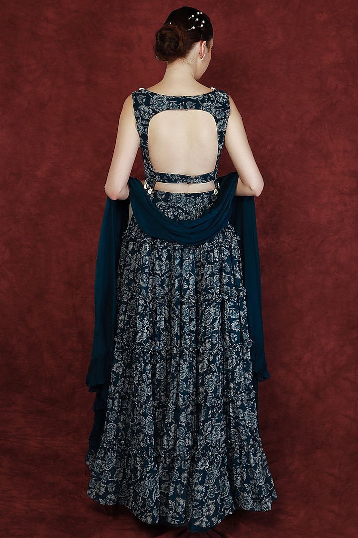 Dark Blue Printed Wedding Lehenga Set by Neha khullar at Pernia's Pop Up Shop