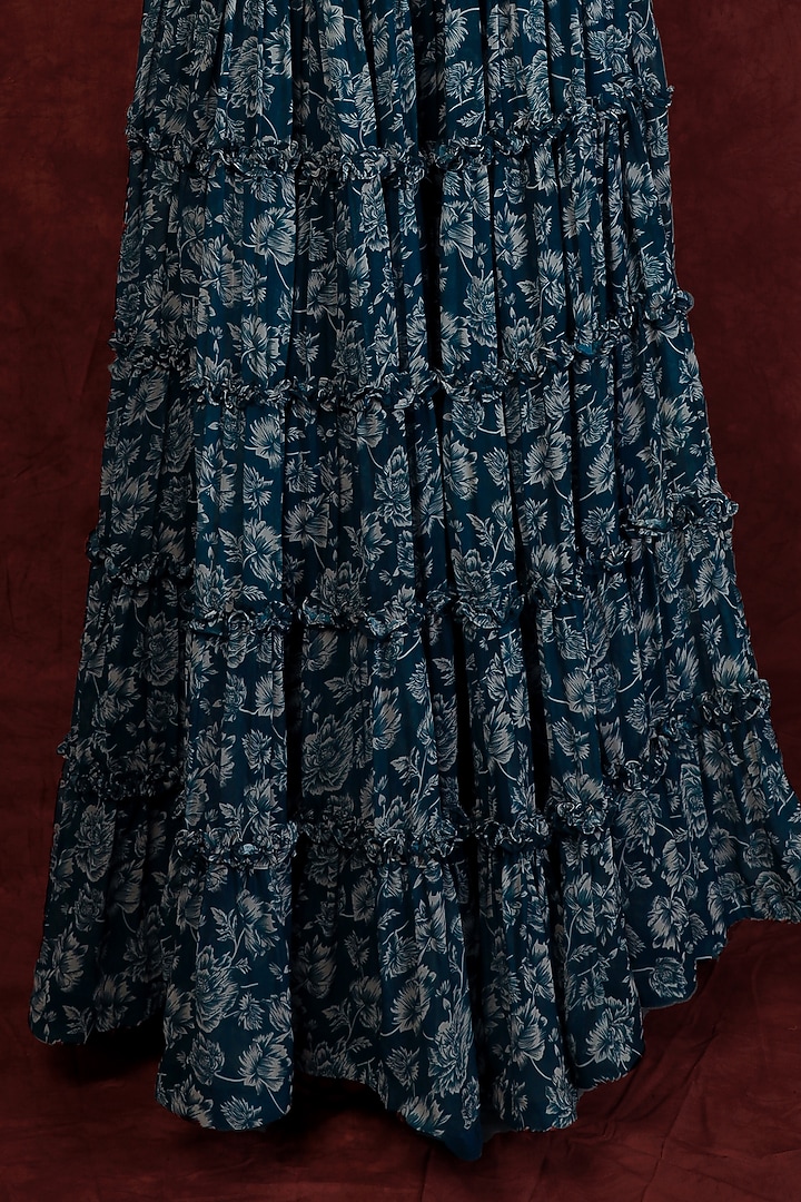 Dark Blue Printed Wedding Lehenga Set by Neha khullar at Pernia's Pop Up Shop
