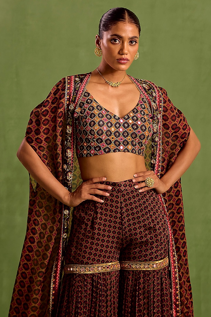 Black Viscose Chinon Digital Printed Gharara Set by Neha khullar at Pernia's Pop Up Shop