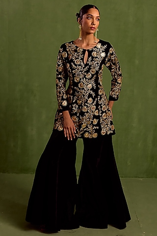 Black Velvet Sharara Set by Neha khullar