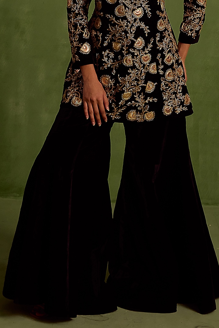 Black Velvet Wedding Sharara Set by Neha khullar at Pernia's Pop Up Shop