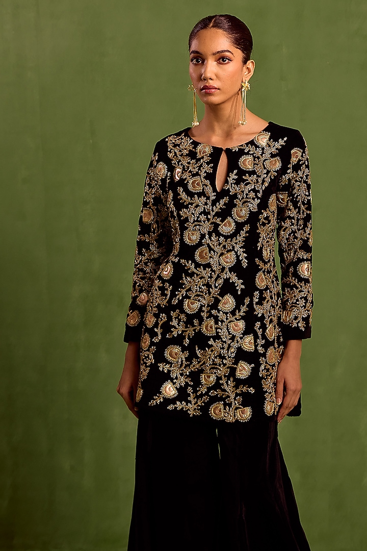Black Velvet Wedding Sharara Set by Neha khullar at Pernia's Pop Up Shop