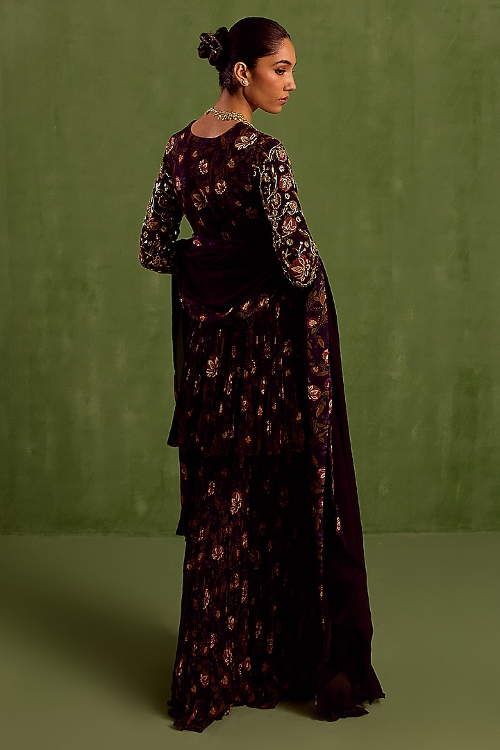 Purple Viscose Chinon Digital Printed Gharara Set by Neha khullar at Pernia's Pop Up Shop
