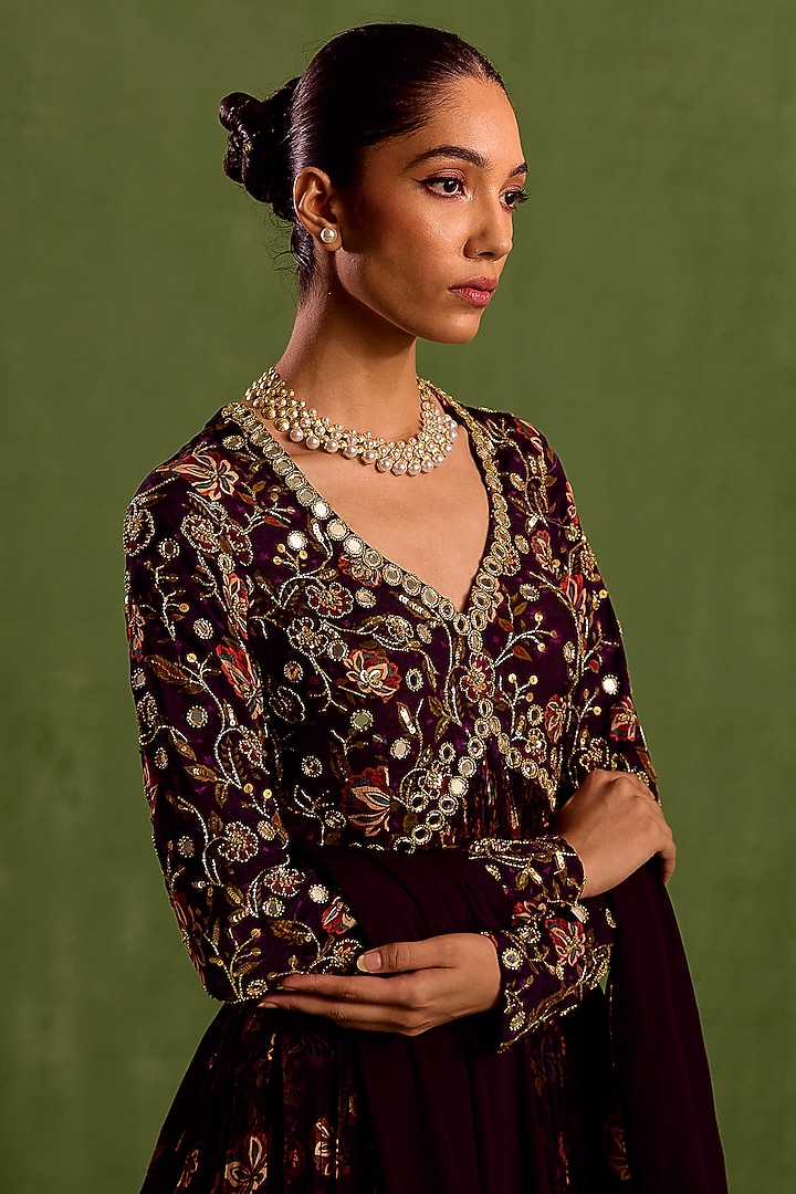 Purple Viscose Chinon Digital Printed Gharara Set by Neha khullar at Pernia's Pop Up Shop