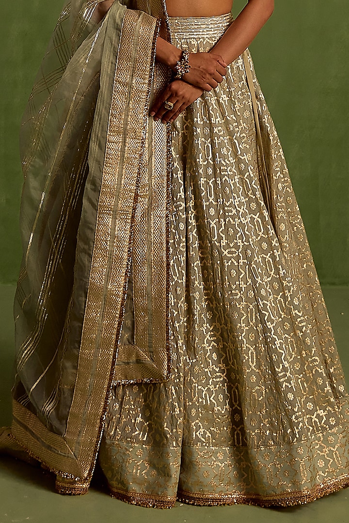 Mint Green Banarasi Chanderi & Chanderi Silk Dori Embroidered Wedding Lehenga Set by Neha khullar at Pernia's Pop Up Shop