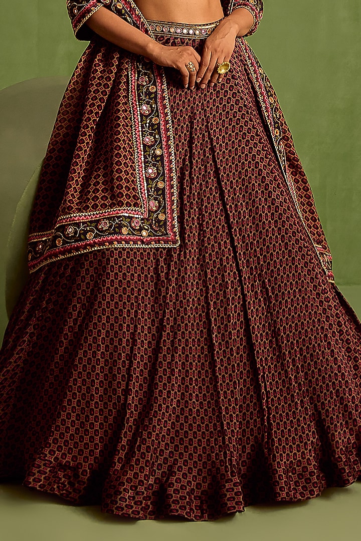Black Viscose Chinon Digital Printed Wedding Lehenga Set by Neha khullar at Pernia's Pop Up Shop