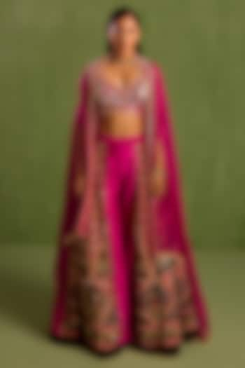 Fuchsia Viscose Raw Silk Digital Printed & Dabka Hand Embroidered Sharara Set by Neha khullar at Pernia's Pop Up Shop