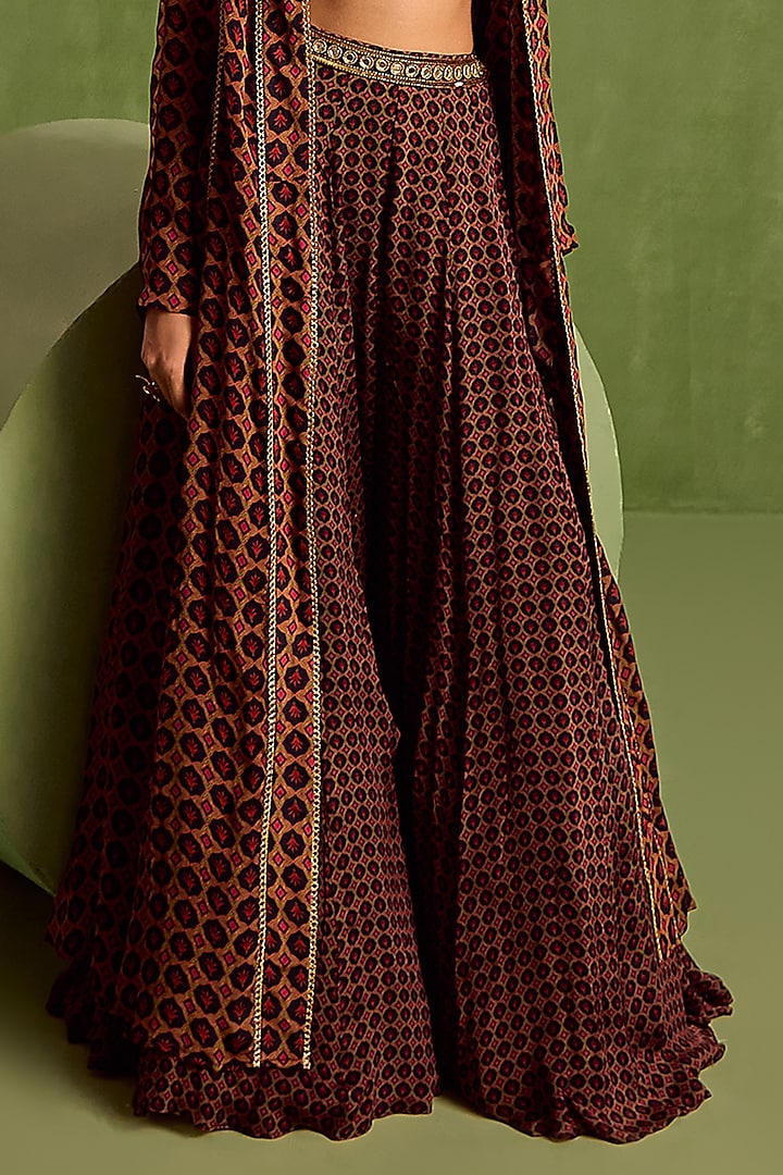 Black Viscose Chinon Digital Printed & Zari Embroidered Jacket Set by Neha khullar at Pernia's Pop Up Shop