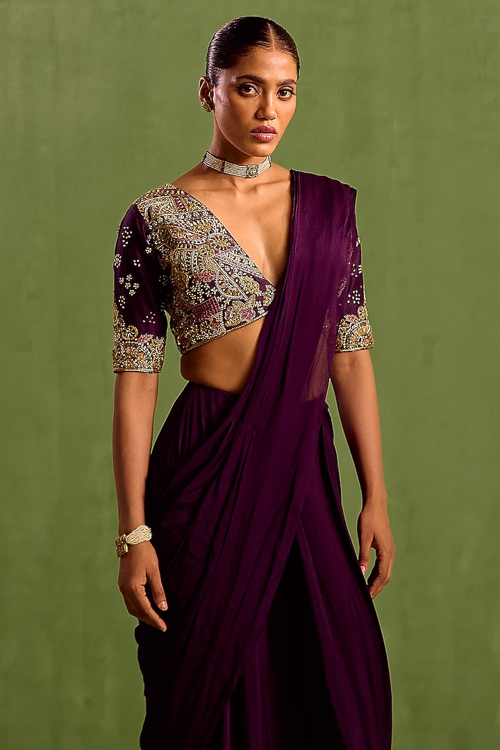 Viscose Chinon chit pallu silver and gold trendy look saree